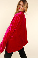 Magenta Velvet Collar And Lapel Blazer With Pockets