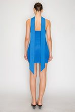 Blue Strapless Bodycon Solid Mesh Mini Dress