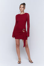 Burgundy Long Sleeve Lace Mini Dress