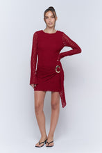 Burgundy Long Sleeve Lace Mini Dress