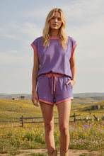 Pink/Royal Striped Knit Top And Shorts Lounge Set
