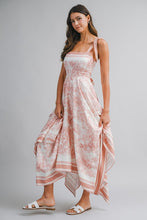 Dusty Pink Border Print Hankerchief-hem Midi Dress