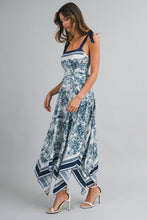 Navy Border Print Hankerchief-hem Midi Dress