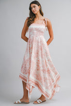 Dusty Pink Border Print Hankerchief-hem Midi Dress