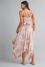 Dusty Pink Border Print Hankerchief-hem Midi Dress