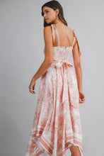 Dusty Pink Border Print Hankerchief-hem Midi Dress