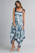 Navy Border Print Hankerchief-hem Midi Dress