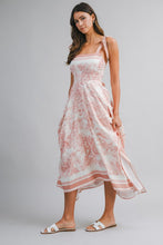 Dusty Pink Border Print Hankerchief-hem Midi Dress