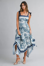 Navy Border Print Hankerchief-hem Midi Dress
