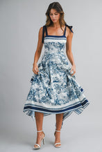 Navy Border Print Hankerchief-hem Midi Dress