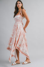 Dusty Pink Border Print Hankerchief-hem Midi Dress