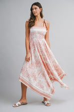 Dusty Pink Border Print Hankerchief-hem Midi Dress