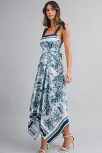 Navy Border Print Hankerchief-hem Midi Dress