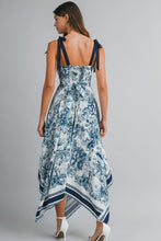 Navy Border Print Hankerchief-hem Midi Dress