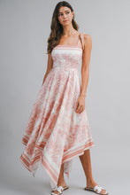 Dusty Pink Border Print Hankerchief-hem Midi Dress