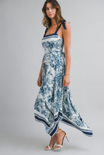 Navy Border Print Hankerchief-hem Midi Dress