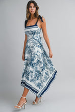 Navy Border Print Hankerchief-hem Midi Dress