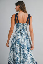 Navy Border Print Hankerchief-hem Midi Dress