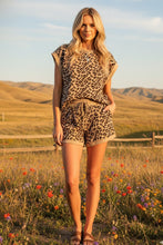 Cream Combo Leopard Print Ribbed Lounge Top & Shorts Set
