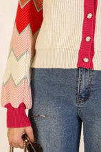 Cream Multi Chevron Colorblock Knit Cardigan