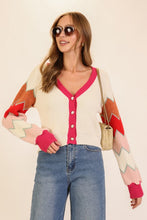 Cream Multi Chevron Colorblock Knit Cardigan
