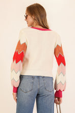 Cream Multi Chevron Colorblock Knit Cardigan