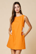 Orange Embroidered Beaded Flower Detail Mini Dress