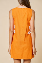 Orange Embroidered Beaded Flower Detail Mini Dress
