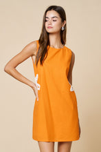 Orange Embroidered Beaded Flower Detail Mini Dress