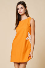 Orange Embroidered Beaded Flower Detail Mini Dress