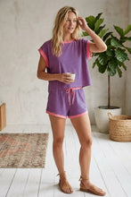 Pink/Royal Striped Knit Top And Shorts Lounge Set