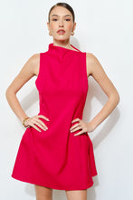 Red Metal Accent Side-pleat Sculpted Mini Dress
