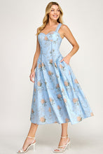 Blue Multi Floral Print Fit & Flare Midi Dress