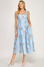 Blue Multi Floral Print Fit & Flare Midi Dress