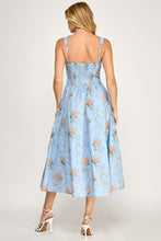 Blue Multi Floral Print Fit & Flare Midi Dress