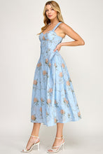 Blue Multi Floral Print Fit & Flare Midi Dress
