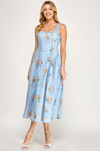 Blue Multi Floral Print Fit & Flare Midi Dress