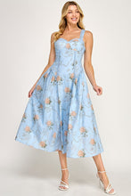 Blue Multi Floral Print Fit & Flare Midi Dress