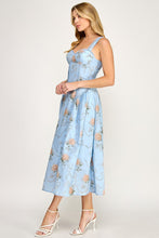 Blue Multi Floral Print Fit & Flare Midi Dress