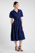 Navy Shirt Belted Midi Dress
