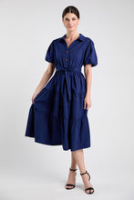 Navy Shirt Belted Midi Dress