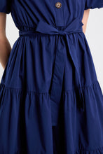 Navy Shirt Belted Midi Dress