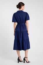 Navy Shirt Belted Midi Dress