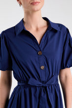 Navy Shirt Belted Midi Dress