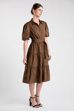 Brown Puff Sleeve Midi Dress