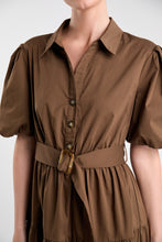 Brown Puff Sleeve Midi Dress