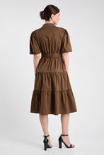 Brown Puff Sleeve Midi Dress