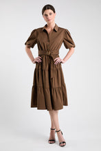 Brown Puff Sleeve Midi Dress