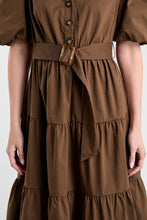 Brown Puff Sleeve Midi Dress