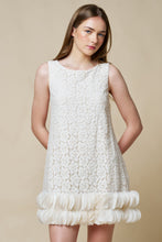Cream Lace Ruffle Hem Mini Shift Dress